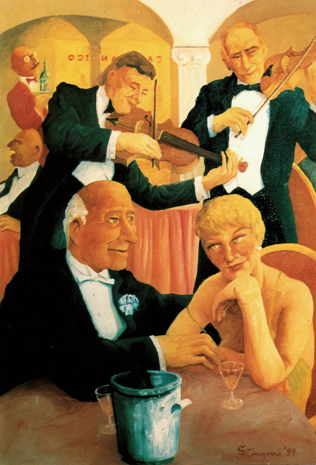 canvas lovers in restaurant
